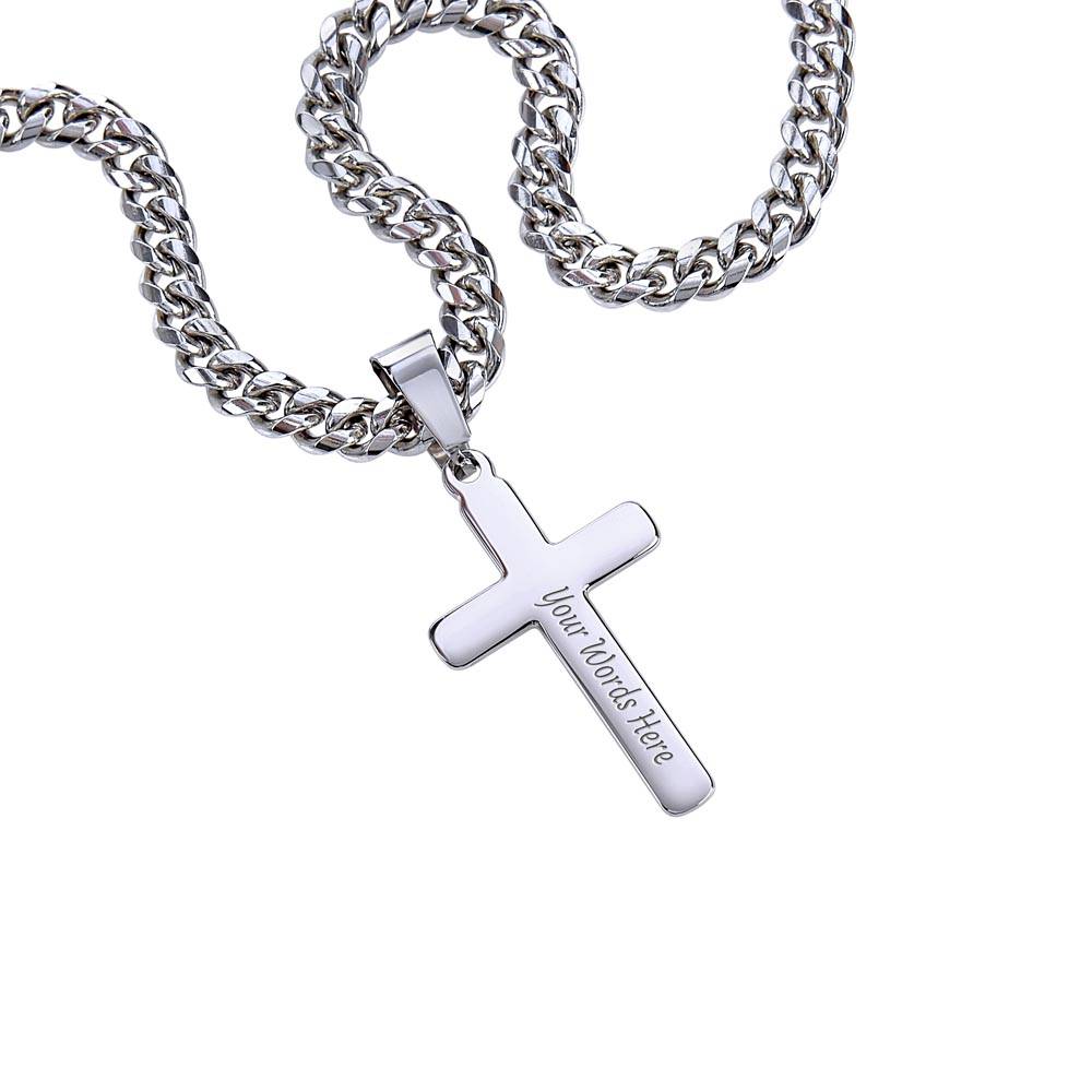 Cuban Chain with Personalized Polished Stainless Steel Cross