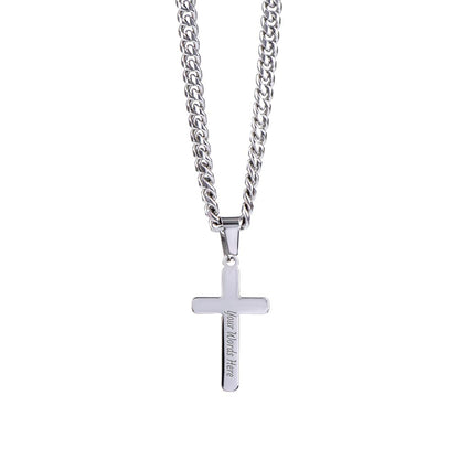 Stainless Steel Cross on Cuban Necklace, engrave the Cross with Personalized Words