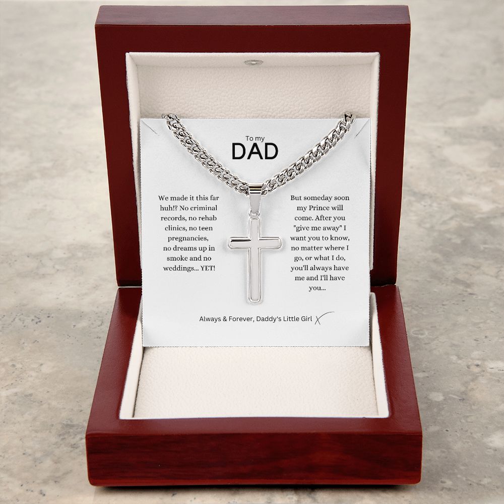 Stainless Steel Cross on Cuban Necklace, engrave the Cross with Personalized Words