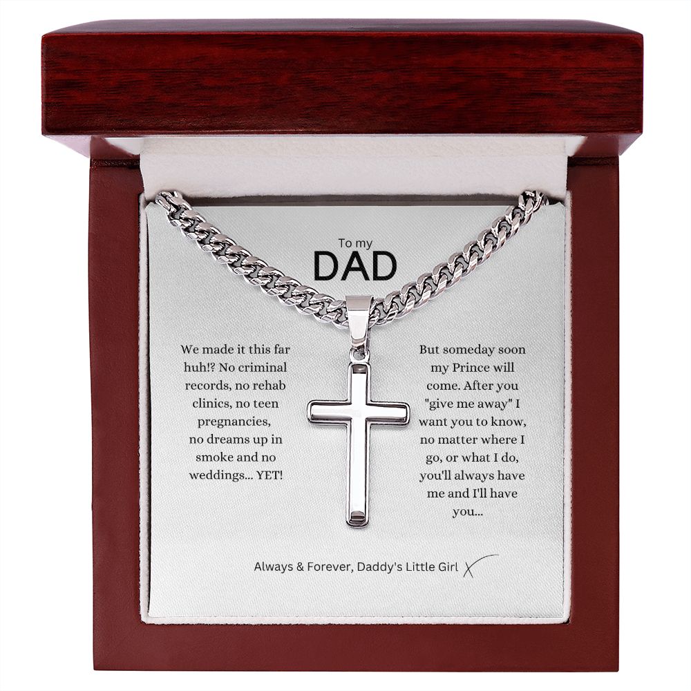 Stainless Steel Cross on Cuban Necklace, engrave the Cross with Personalized Words