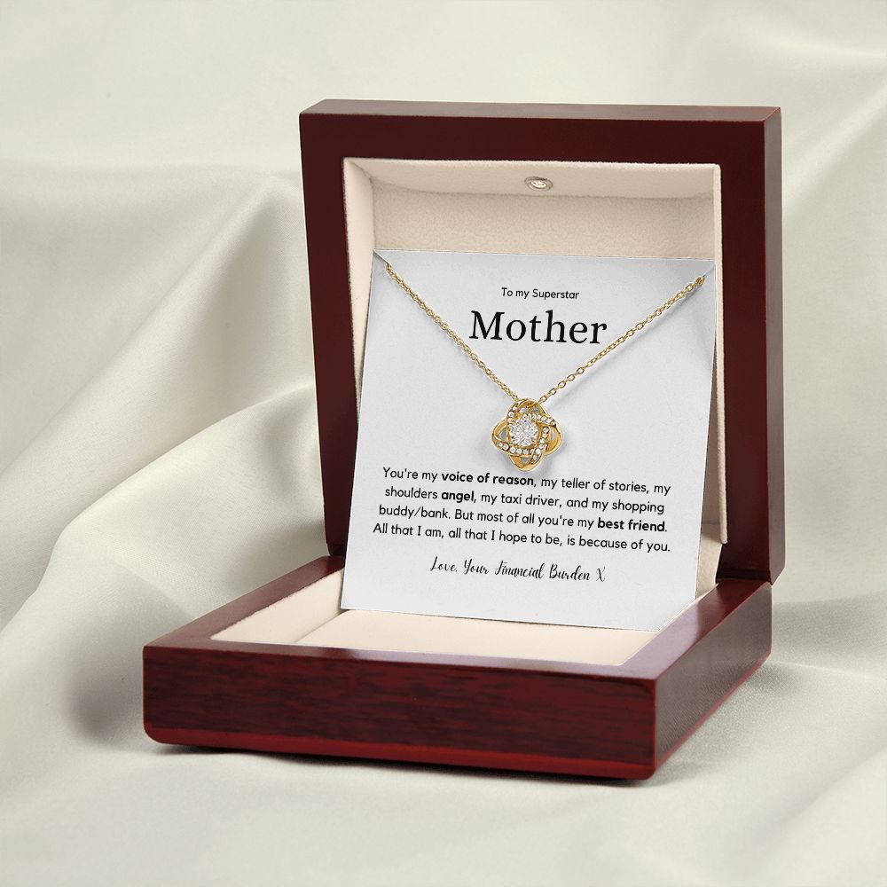 Superstar Mother - 14K White or 18K Yellow Gold over stainless steel Love Knot Pendant and Necklace