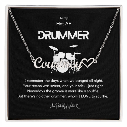 Hot AF Drummer - Monogram Necklace with Heart