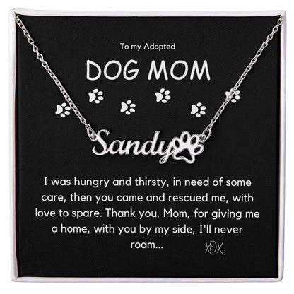 Adopted Dog Mom - Personalized Name Necklace with Pet Paw, 14k Yellow Gold finish