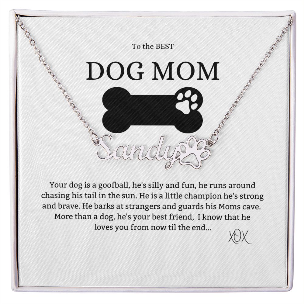 Best Dog Mom - Adjustable 18K Yellow Gold finish Necklace with Customized Name and a Pet Paw