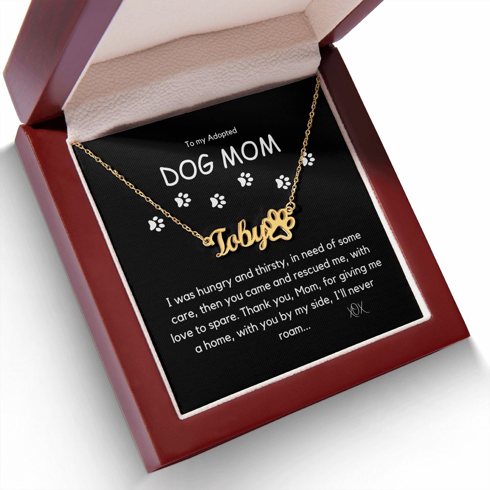 Adopted Dog Mom - Personalized Name Necklace with Pet Paw, 14k Yellow Gold finish