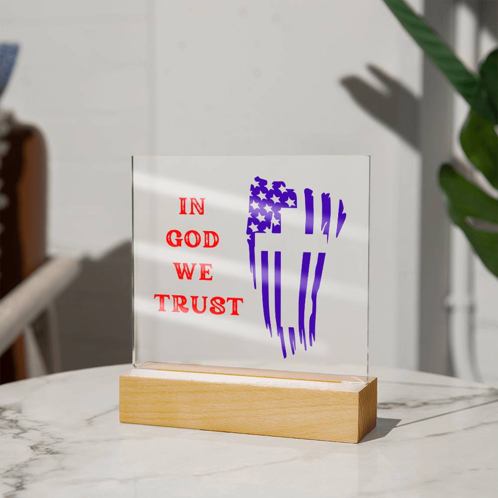 Patriotic Plaque, In God We Trust, Multi-colored LED Night Light for your Office, Bar for birthday or 4th July