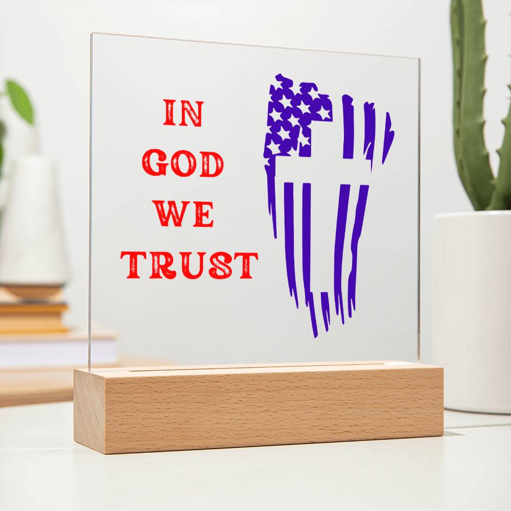 Patriotic Plaque, In God We Trust, Multi-colored LED Night Light for your Office, Bar for birthday or 4th July