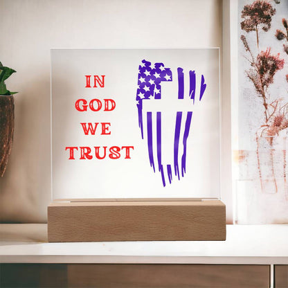 Patriotic Plaque, In God We Trust, Multi-colored LED Night Light for your Office, Bar for birthday or 4th July