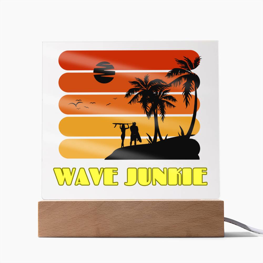 Wave Junkie - Beach, Sun, Sand and Surf Themed LED Acrylic Plaque | Vibrant Keepsake for Your Bar, TV room, Porch