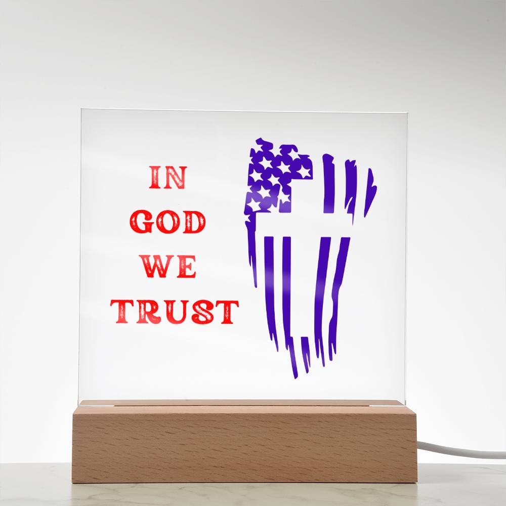 Patriotic Plaque, In God We Trust, Multi-colored LED Night Light for your Office, Bar for birthday or 4th July