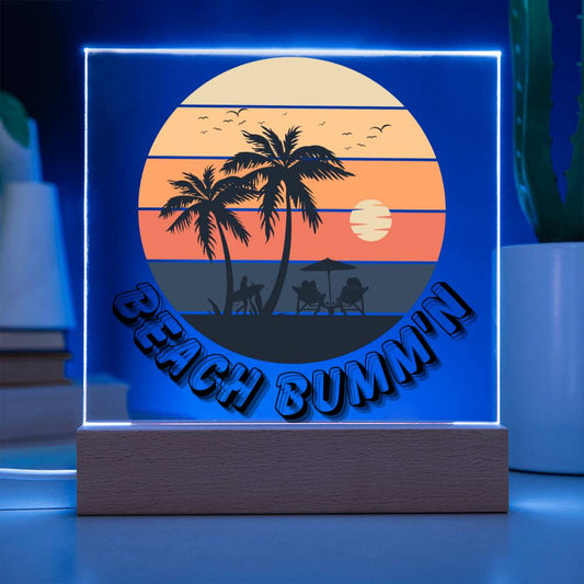 Embrace the Tranquility of Serene Sands - Beach Bum LED Acrylic Plaque for Bar, Bedroom, or Office