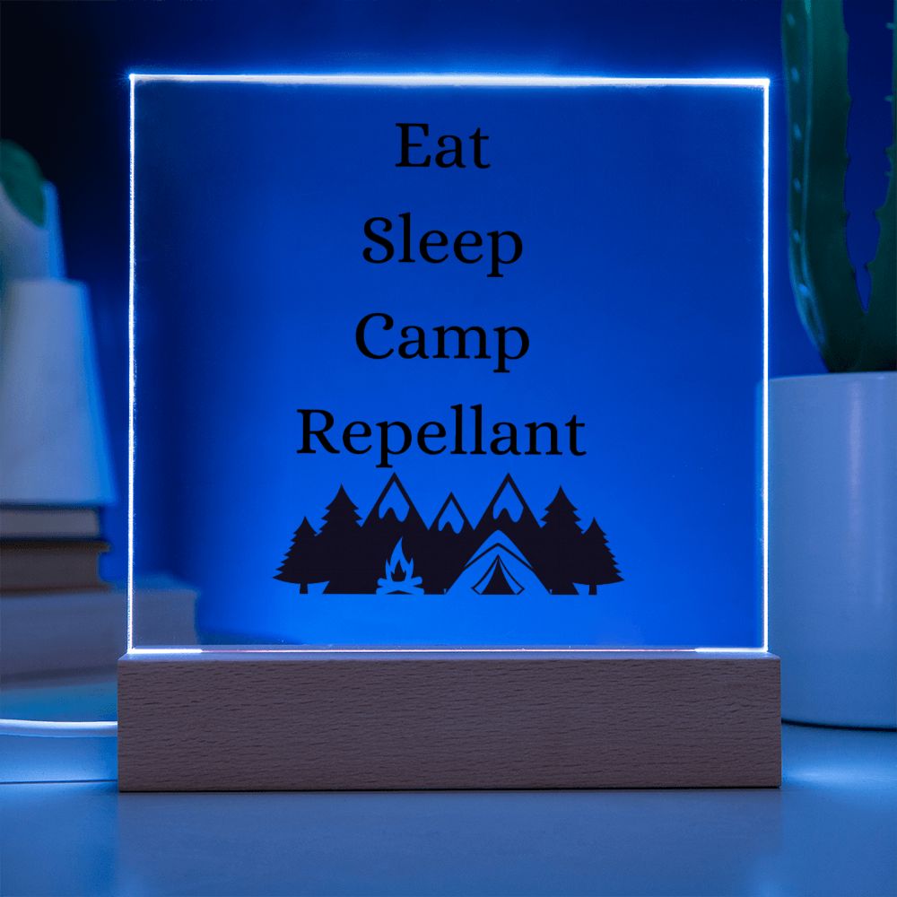 Humorous Camping, Multi-colored LED Night Light for your Office, Bar, Bedside Fish Tank or Mantle Piece