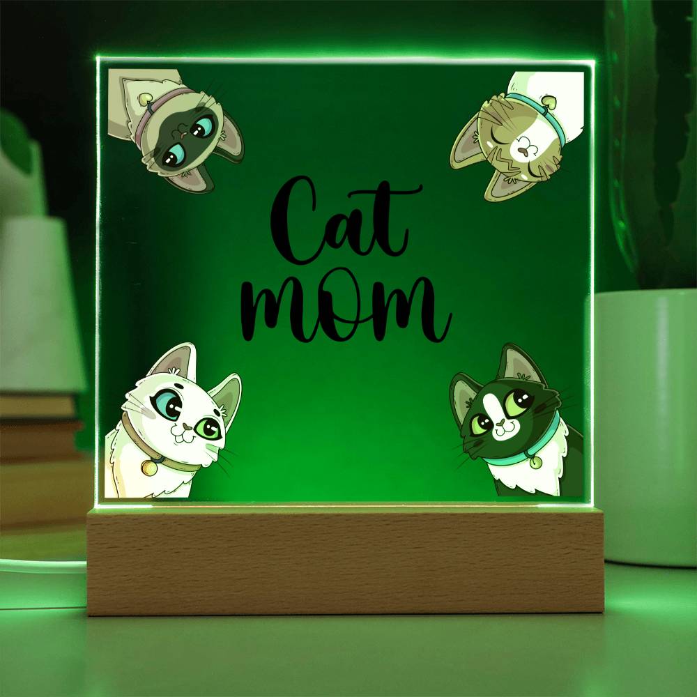 Cat Mom multi LED acrylic and wood keepsake