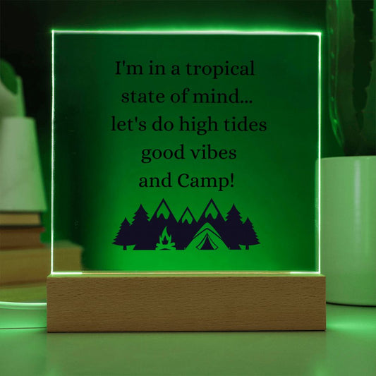 Good Vibes Camping Themed Multi-colored LED Night Light for your Office, Bar, Bedside or Mantle Piece