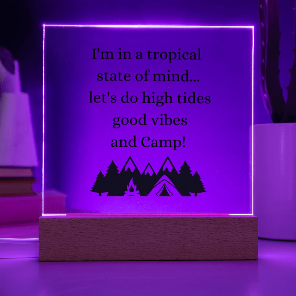 Good Vibes Camping Themed Multi-colored LED Night Light for your Office, Bar, Bedside or Mantle Piece