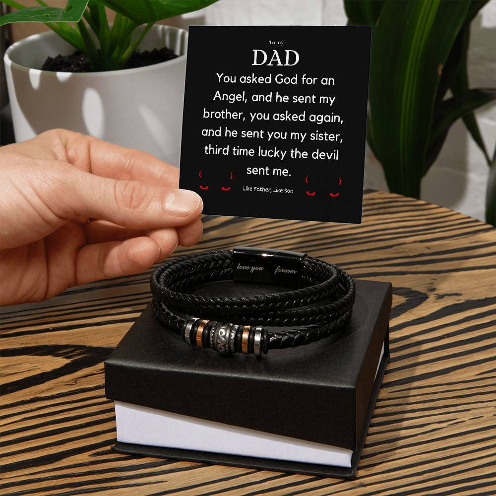 Meaningful Fathers Day Gift with a twist - Stainless Steel and Vegan Leather Bracelet with Engraved Loving Quote - A Heartfelt Gift for Your Beloved Dad