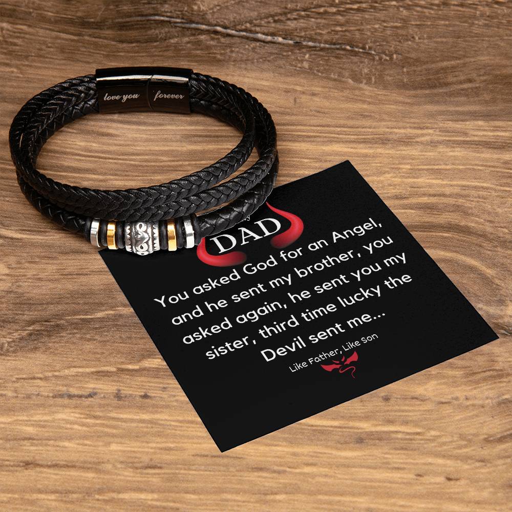 Fantastic Gift for Dads - Dad Stainless Steel Bracelet with Engraved Inspirational Quote and Vegan Leather Strap - A Heartfelt Gift for Your Old Man