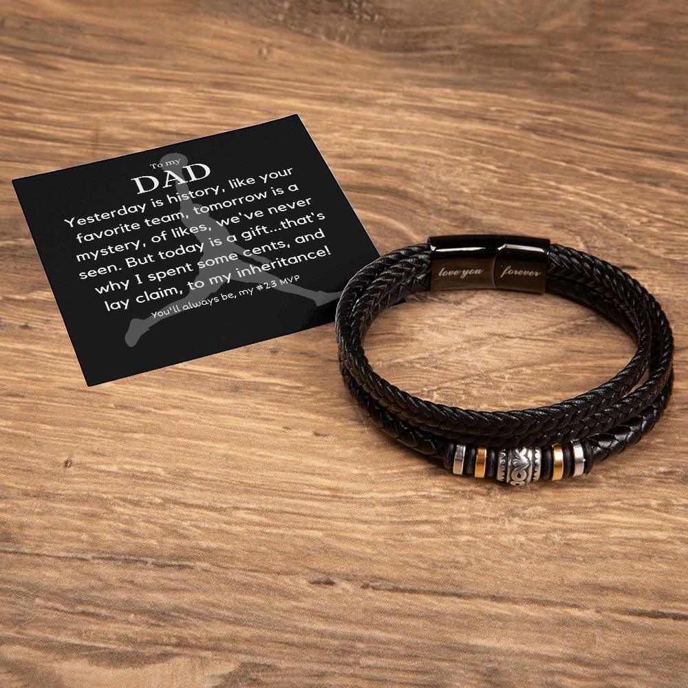 Meaningful Gift for Dad, Stainless Steel Bracelet with Engraved Loving Quote and a Cheeky but Cute Message Card