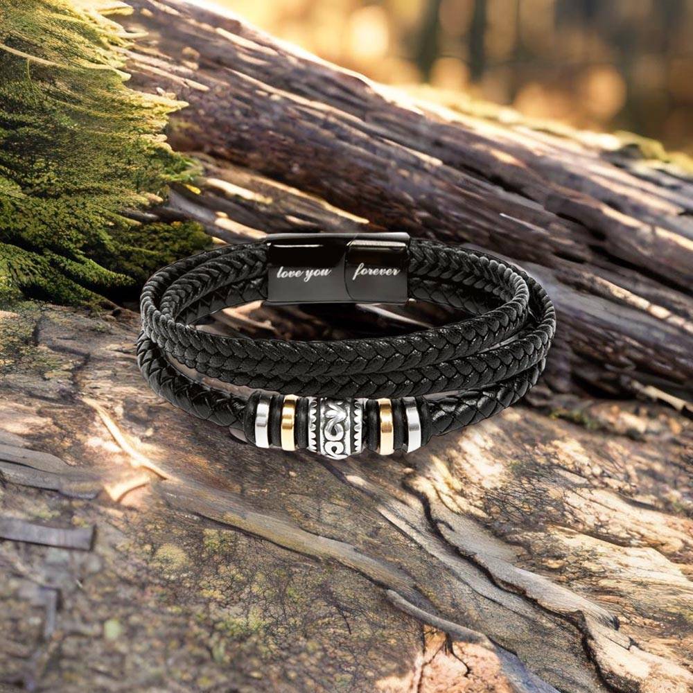 Fathers Day Gift - Dad Stainless Steel Bracelet with Engraved Quote and Vegan Leather Strap - A Heartfelt Gift for Your Football Mad Dad