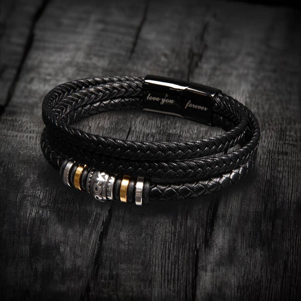 Fantastic Gift for Dads - Dad Stainless Steel Bracelet with Engraved Inspirational Quote and Vegan Leather Strap - A Heartfelt Gift for Your Old Man