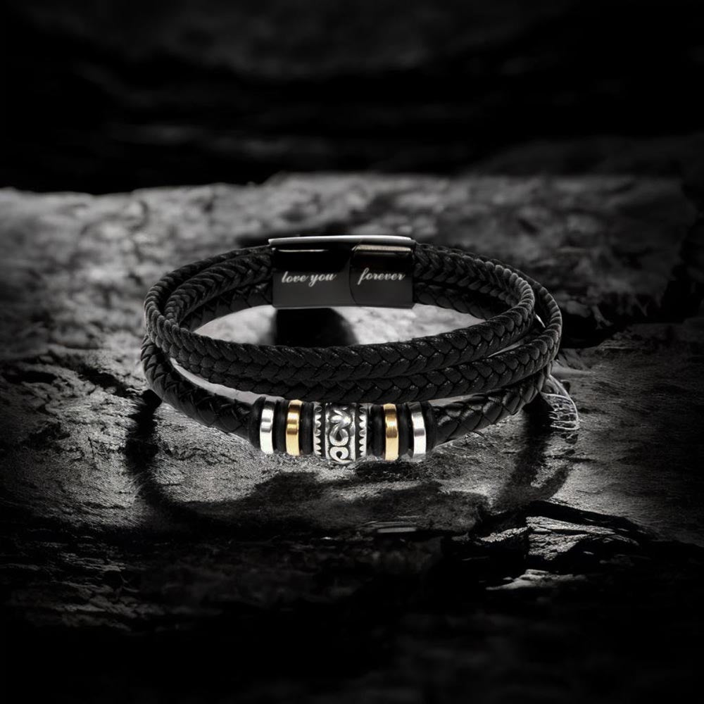 Stylish Dad Birthday/Anniversary/Fathers Day Gift - Engraved Bracelet with Vegan Leather and Message - Surprise Your Father with a Unique Present on His Special Day!,