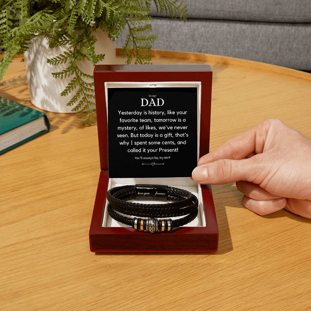 Meaningful Fathers Day Gift - Dad Stainless Steel Bracelet with Engraved Inspirational Quote and Leather Strap - A Heartfelt Gift for Your Beloved Dad