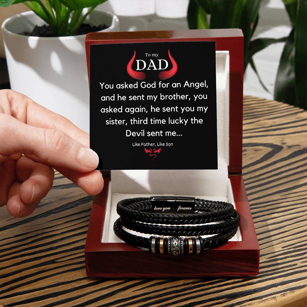 Fantastic Gift for Dads - Dad Stainless Steel Bracelet with Engraved Inspirational Quote and Vegan Leather Strap - A Heartfelt Gift for Your Old Man