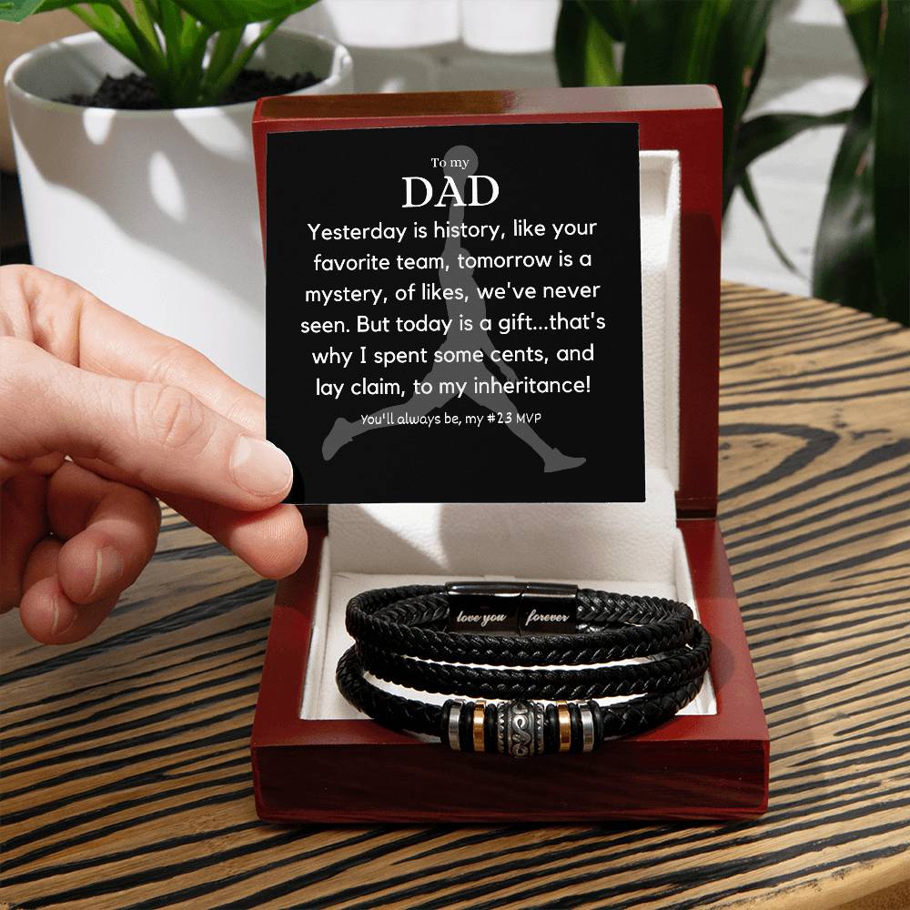 Meaningful Gift for Dad, Stainless Steel Bracelet with Engraved Loving Quote and a Cheeky but Cute Message Card