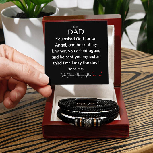 LOVE YOU FOREVER - engraved on this Men's Bracelet made with Stainless Steel and Vegan Leather