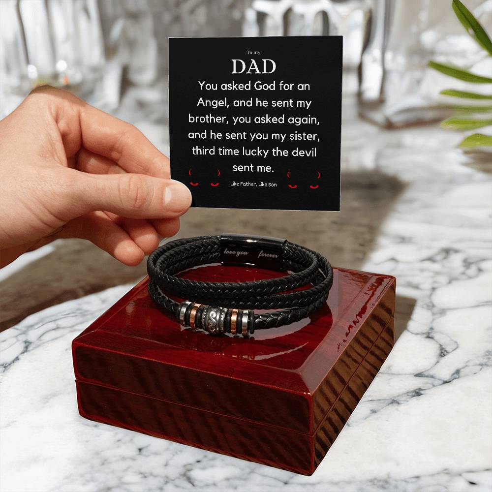 Meaningful Fathers Day Gift with a twist - Stainless Steel and Vegan Leather Bracelet with Engraved Loving Quote - A Heartfelt Gift for Your Beloved Dad