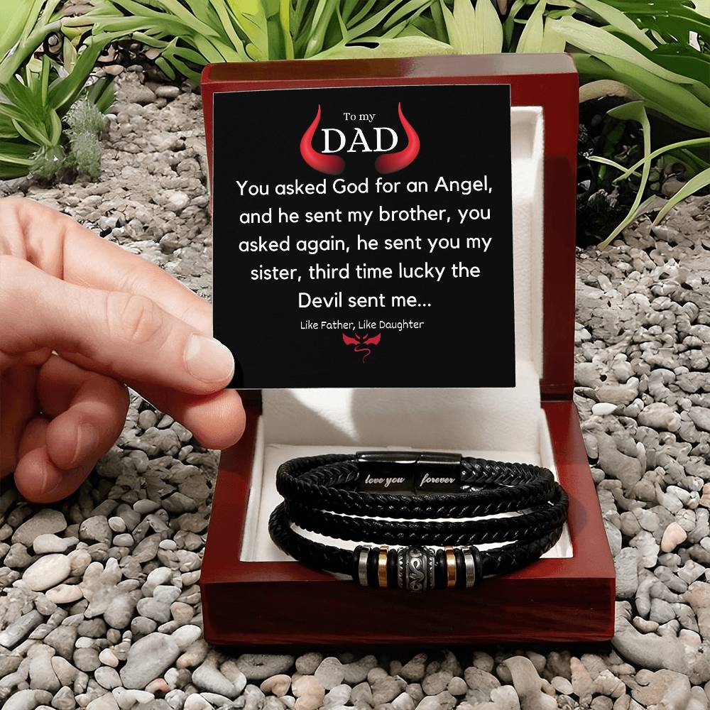 Fathers Day Gift - Dad Stainless Steel Bracelet with Engraved Inspirational Quote and Leather Strap - A Heartfelt Gift for Dads Birthday or Fathers Day