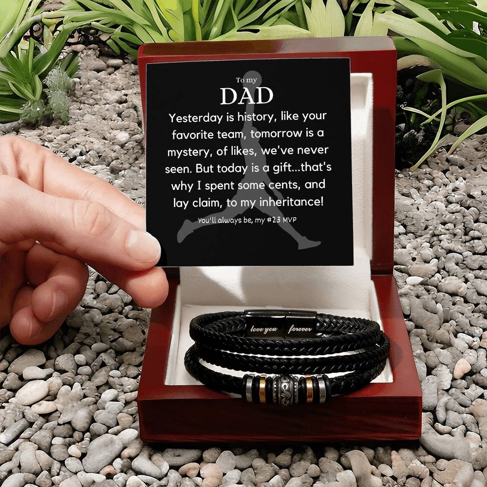 Meaningful Gift for Dad, Stainless Steel Bracelet with Engraved Loving Quote and a Cheeky but Cute Message Card