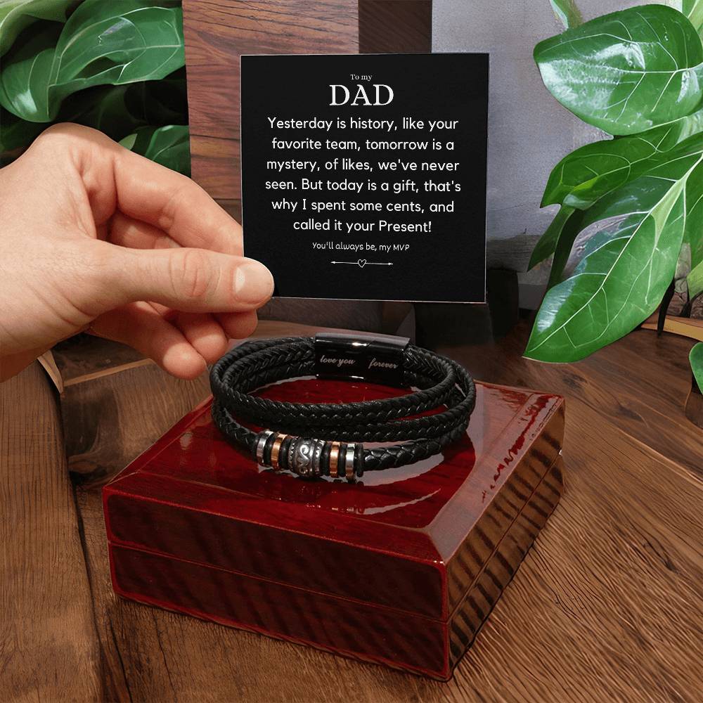 Meaningful Fathers Day Gift - Dad Stainless Steel Bracelet with Engraved Inspirational Quote and Leather Strap - A Heartfelt Gift for Your Beloved Dad