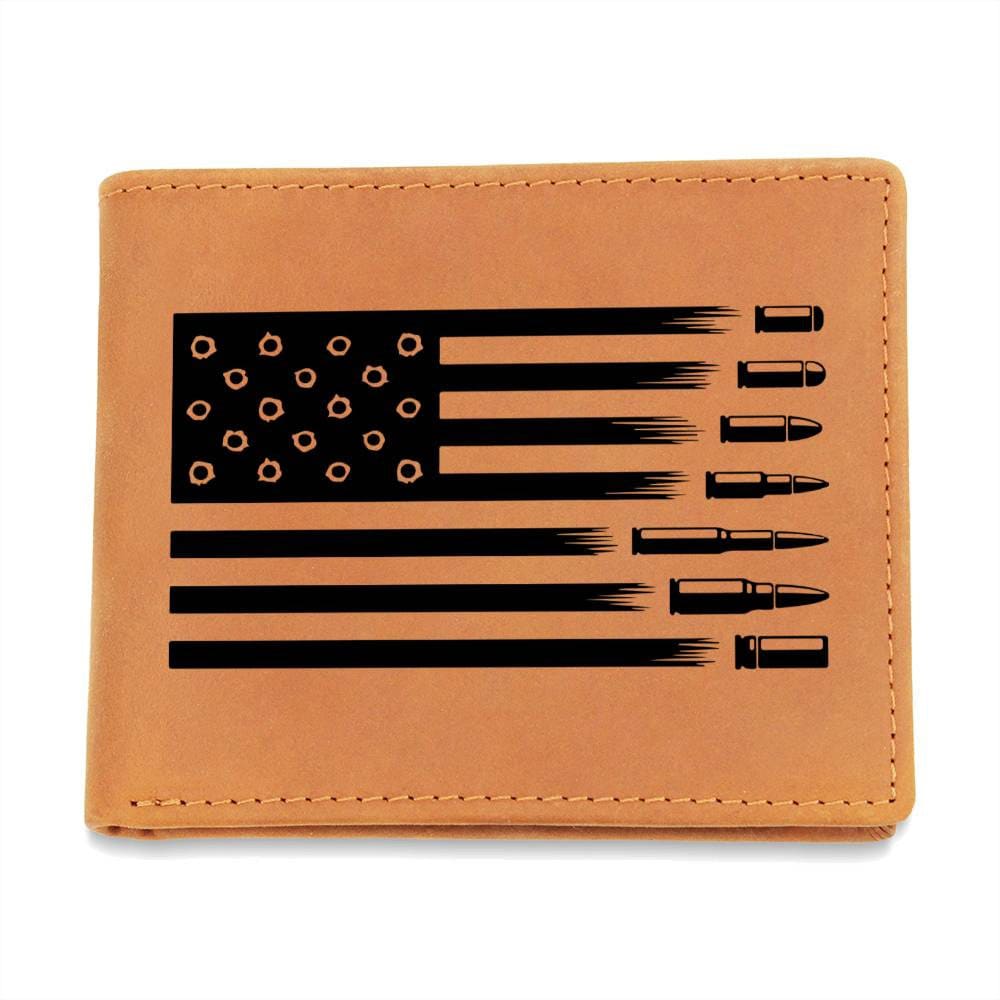 Custom Leather Wallet - Personalized Wallet with USA Flag with Bullets Design - Patriotic Gift for 4th July or Any Occasion