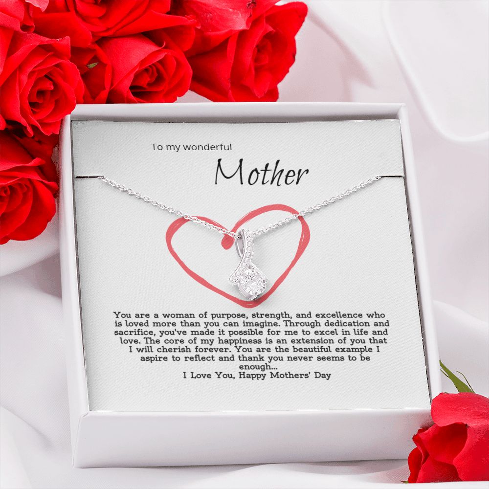 Wonderful Mother - Petite ribbon shaped pendant and necklace