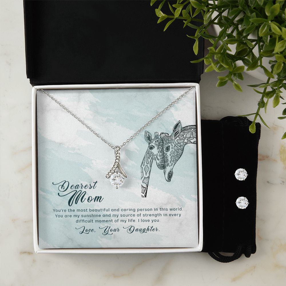 Dearest Mom - Alluring Beauty Necklace and Cubic Zirconia Earring Set