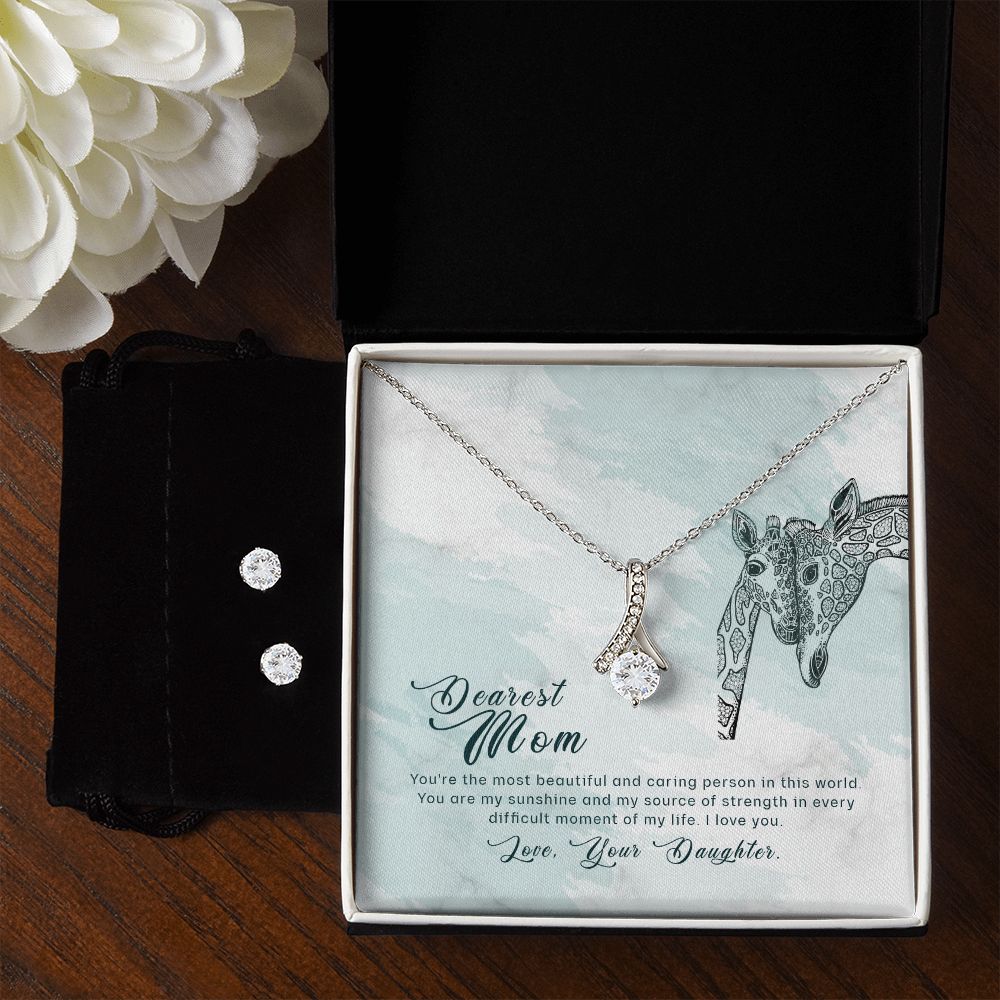 Dearest Mom - Alluring Beauty Necklace and Cubic Zirconia Earring Set
