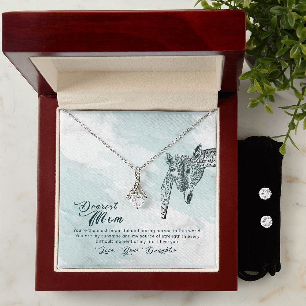 Dearest Mom - Alluring Beauty Necklace and Cubic Zirconia Earring Set